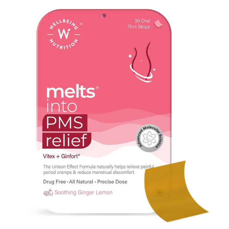 Wellbeing Nutrition Melts into PMS Relief Disintegrating Strips - Soothing Ginger Lemon - Distacart
