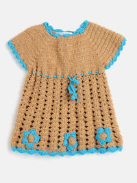 Thumbnail for Chutput Kids Woollen Hand Knitted Full Sleeves Cardigan With Short Sleeves Flower Work Dress - Blue - Distacart