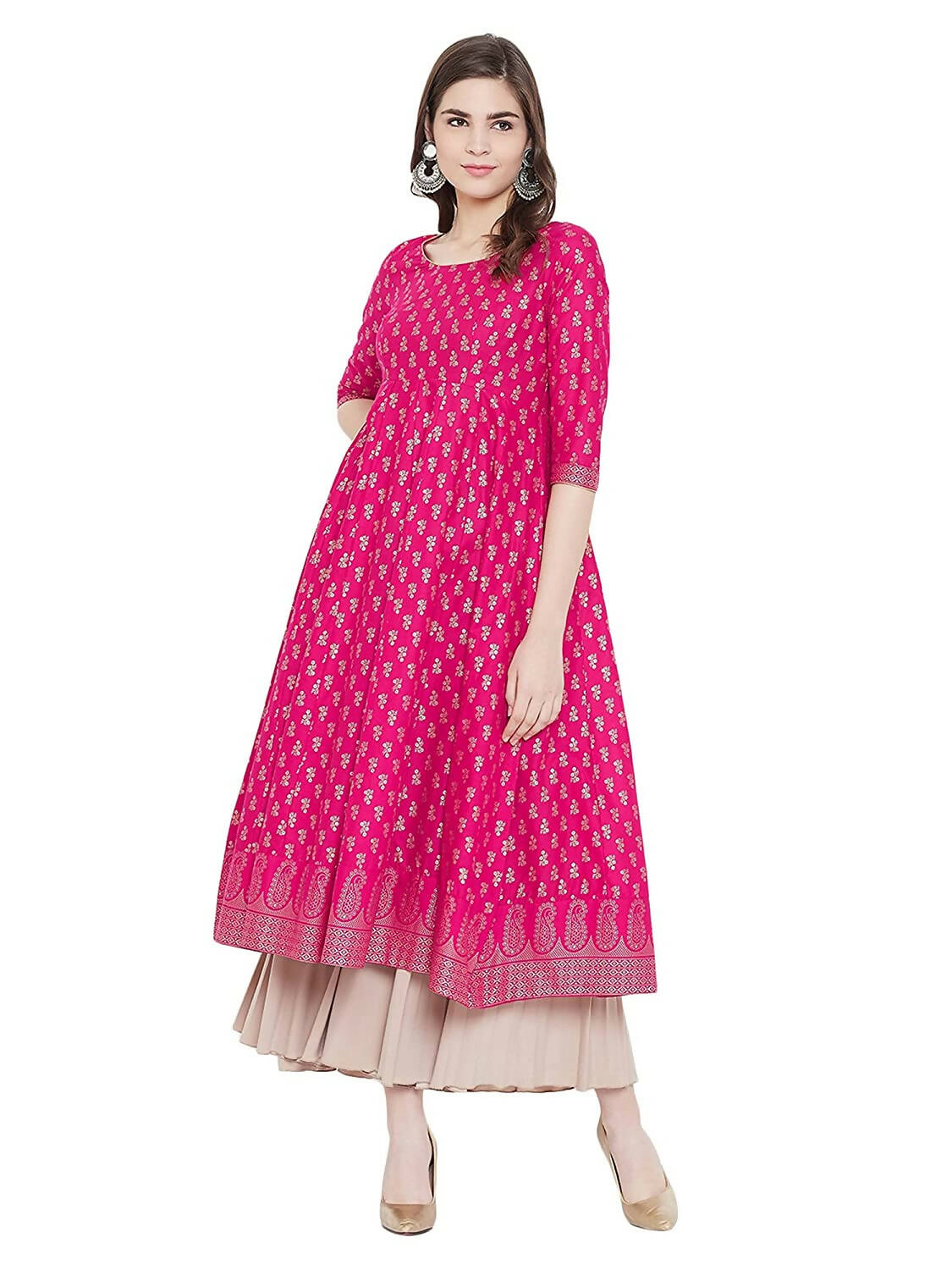 Cheera Embellished Daily Wear Cotton Blend Kurta - Pink - Distacart