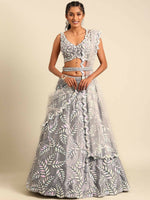 Thumbnail for House of Panchhi Grey Organza Sequins & Zarkan embroidery Lehenga choli & Dupatta - Distacart