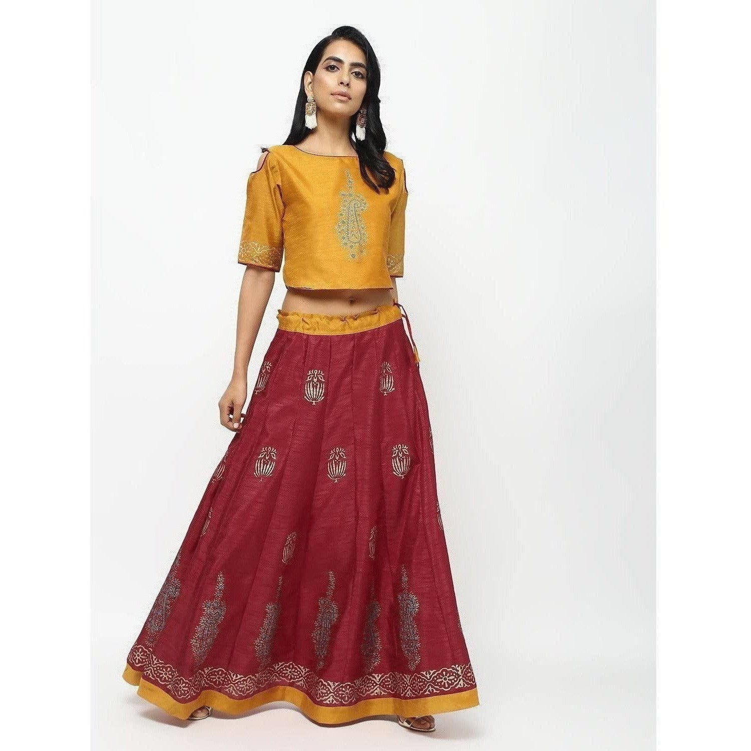 Cheera Lehenga Skirt With Beautiful Block Print And Contrast Top