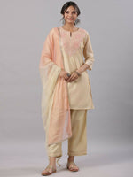 Thumbnail for Juniper Women Gold Modal Chanderi Embroidered Kurta, Pants and Dupatta Set - Distacart
