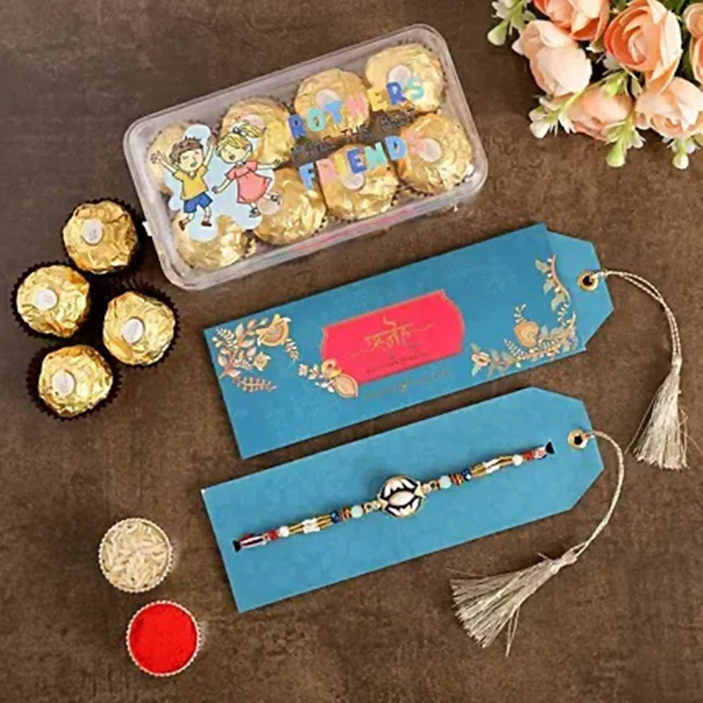 Meenakari Rakhi & Ferrero Rocher Rakhi Printed Box - Distacart