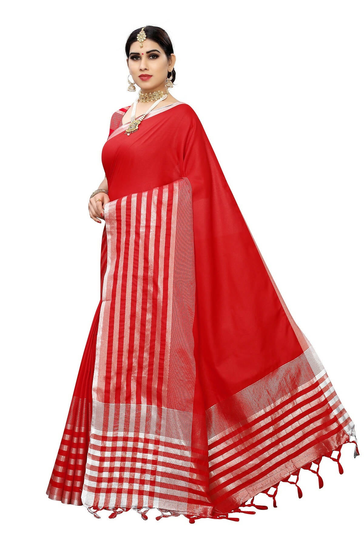 Vamika Red Cotton Silk Weaving Saree (Twitter Red) - Distacart