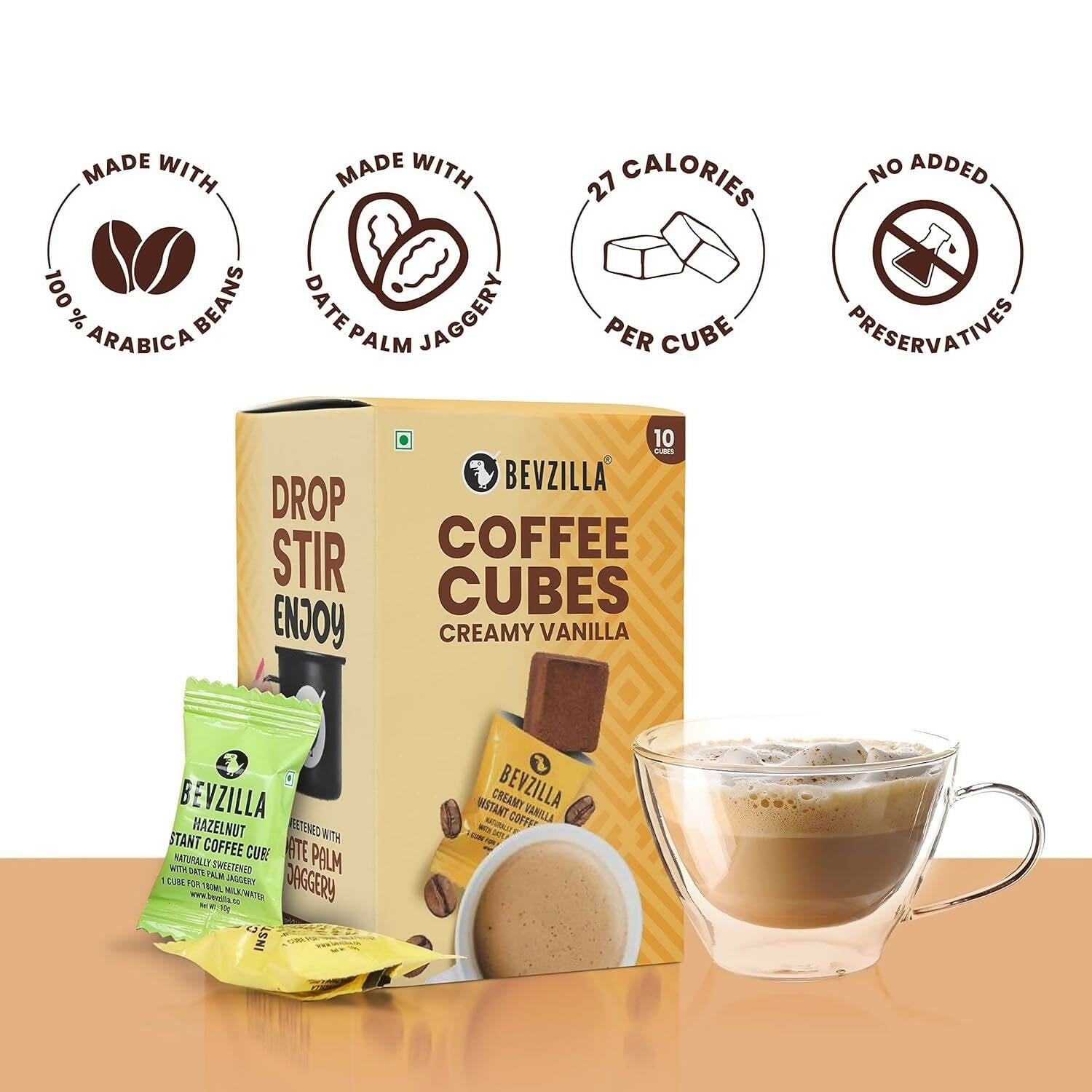 Bevzilla Instant Coffee Cubes Pack with Organic Date Palm Jaggery - Creamy Vanilla - Distacart