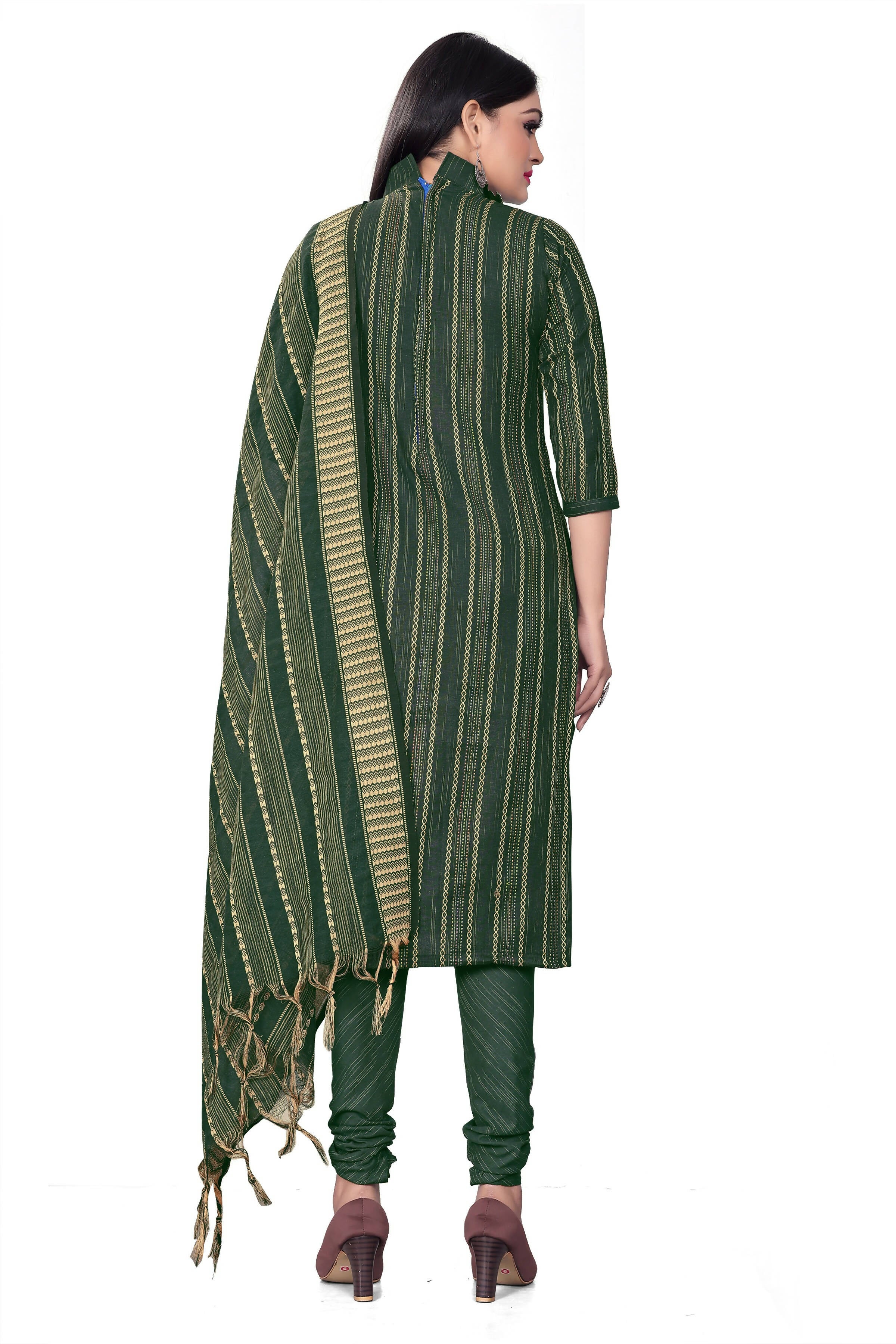 Green Cotton Jacquard Woven Unstitched Dress Material - Tanvi - Distacart