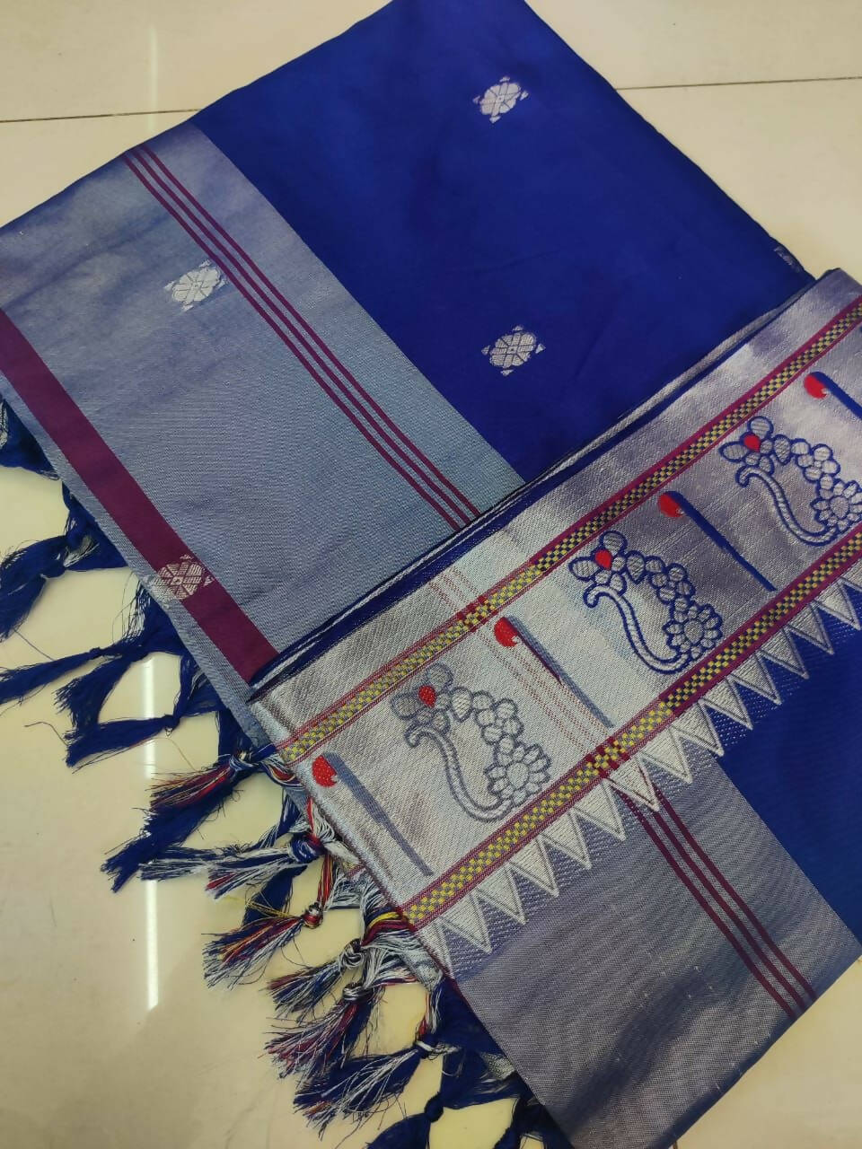 DEIANA'S Beautiful Golden Jari with New Design Soft Lichi Silk Saree - Blue - Distacart