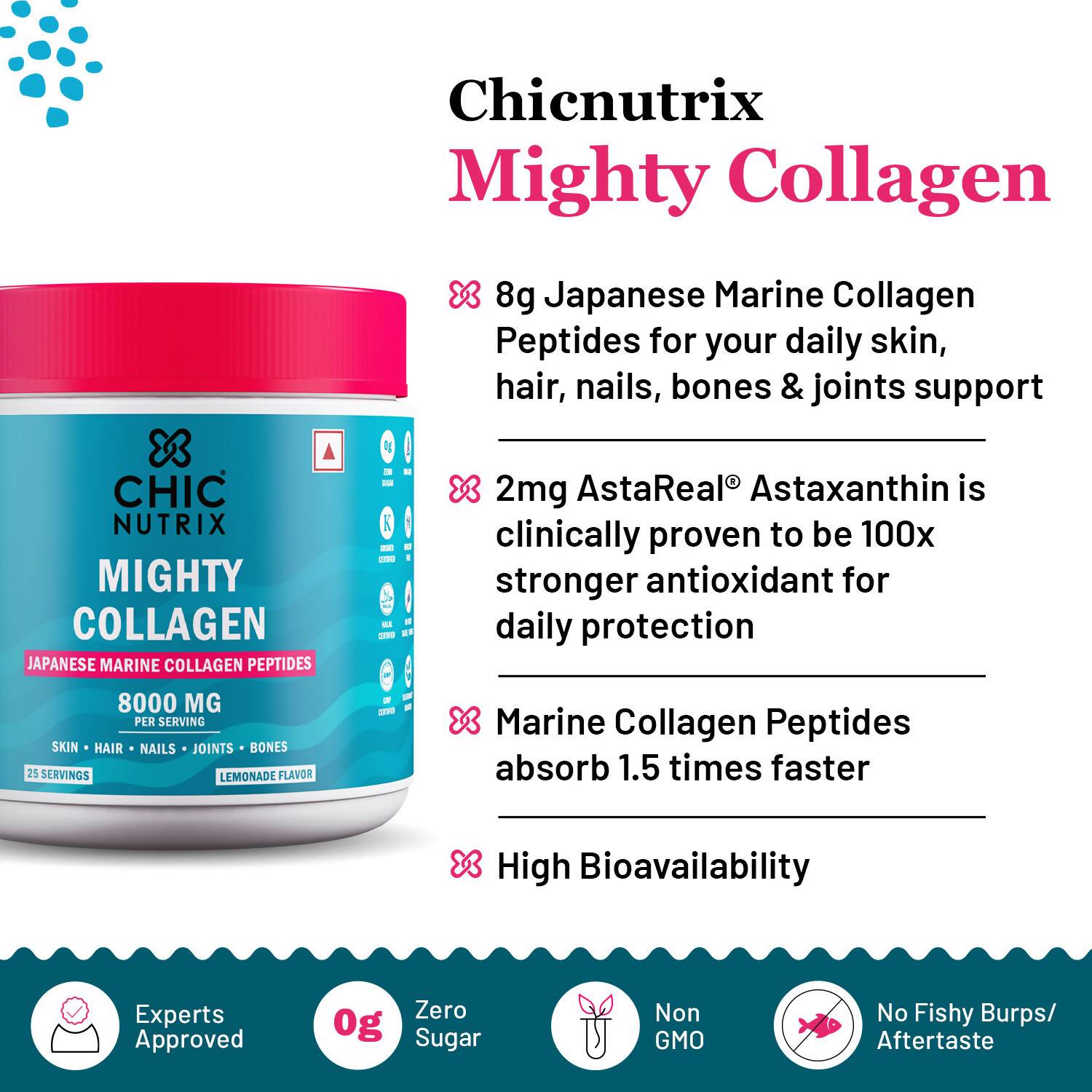 Chicnutrix Mighty Collagen Japanese Collagen Powder - Lemonade Flavor - Distacart