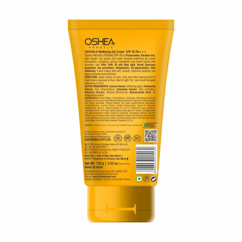 Oshea Herbals UV Shield SPF 45 Mattifying Cream pa+++ Whitening / Anti Pollution - Distacart