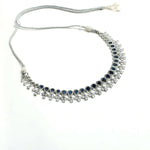 Thumbnail for Mominos Fashion Johar Kamal Silver-Plated American Diamond Silver Blue Choker Set - Distacart