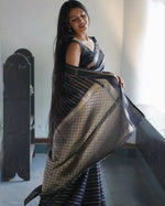 Thumbnail for DEIANA'S Beautiful Golden Jari with New Design Soft Lichi Silk Saree - Black - Distacart