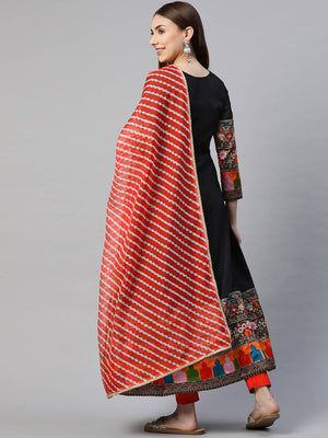 Myshka Multicolor Solid 3/4 Sleeve Sweetheart Neck Anarkali Gown With Dupatta - Distacart