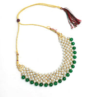 Thumbnail for Mominos Fashion Johar Kamal Gold-Plated Rani Haar with Cream Green and Off white Pearls Jewellery Set - Distacart