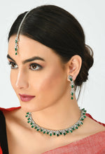 Thumbnail for Mominos Fashion Johar Kamal Silver-Plated American Diamond Green Choker Set - Distacart