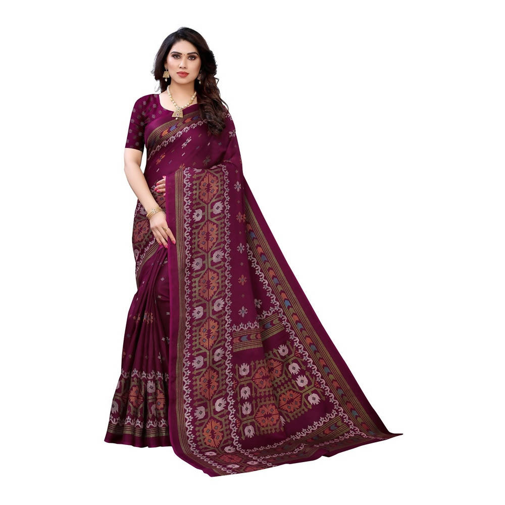 Vamika Printed Jute Silk Purple Saree (Namita Purple)
