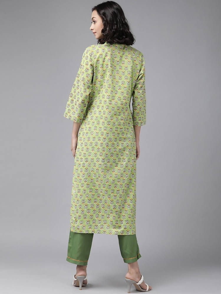 Yufta Green Printed Kurta With Trouser