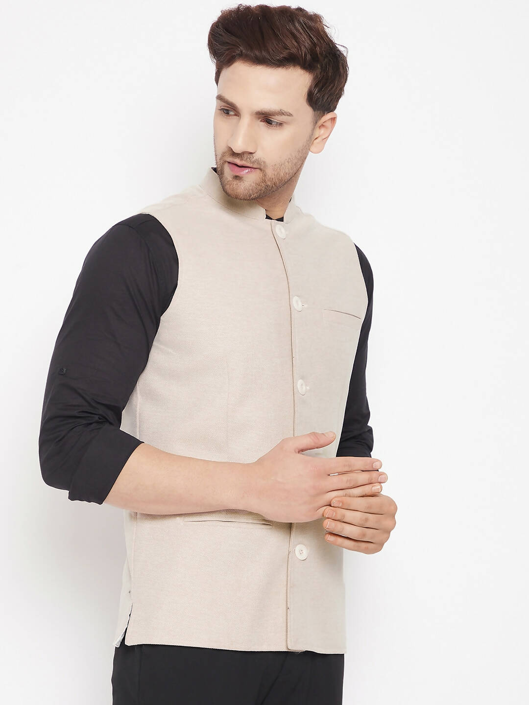 Even Apparels Cream Merino Men Woven Nehru Jacket - Distacart