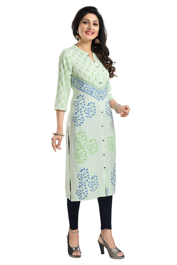 Snehal Creations Green Rayon Textured Print Long Kurta For Women - Distacart