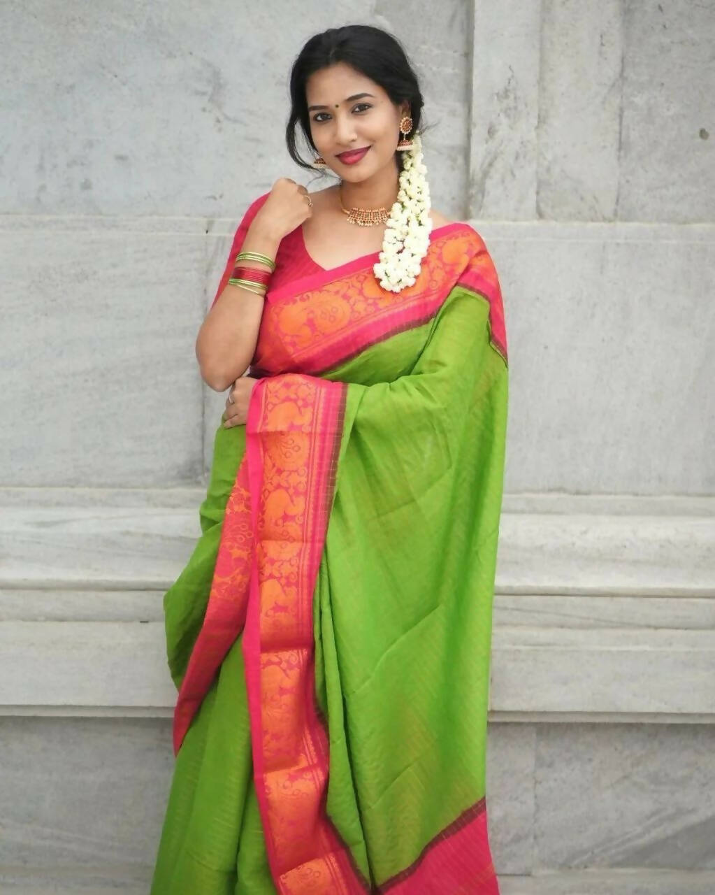 DEIANA'S Beautiful Golden Jari with New Design Soft Lichi Silk Saree - Parrot - Distacart