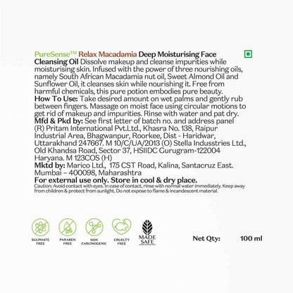 PureSense Relaxing Macadamia Deep Nourishing Face Cleansing Oil - Distacart