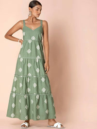 Thumbnail for Indya Green Tribal Tiered Maxi Dress - Distacart