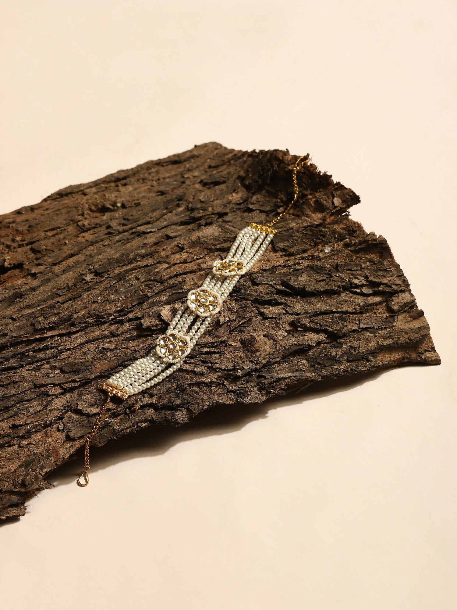 Gold-Plated White Kundan Studded Headband - Ruby Raang - Distacart