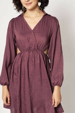 Thumbnail for Wine Viscose Solid Flared Dress - Shivani - Distacart