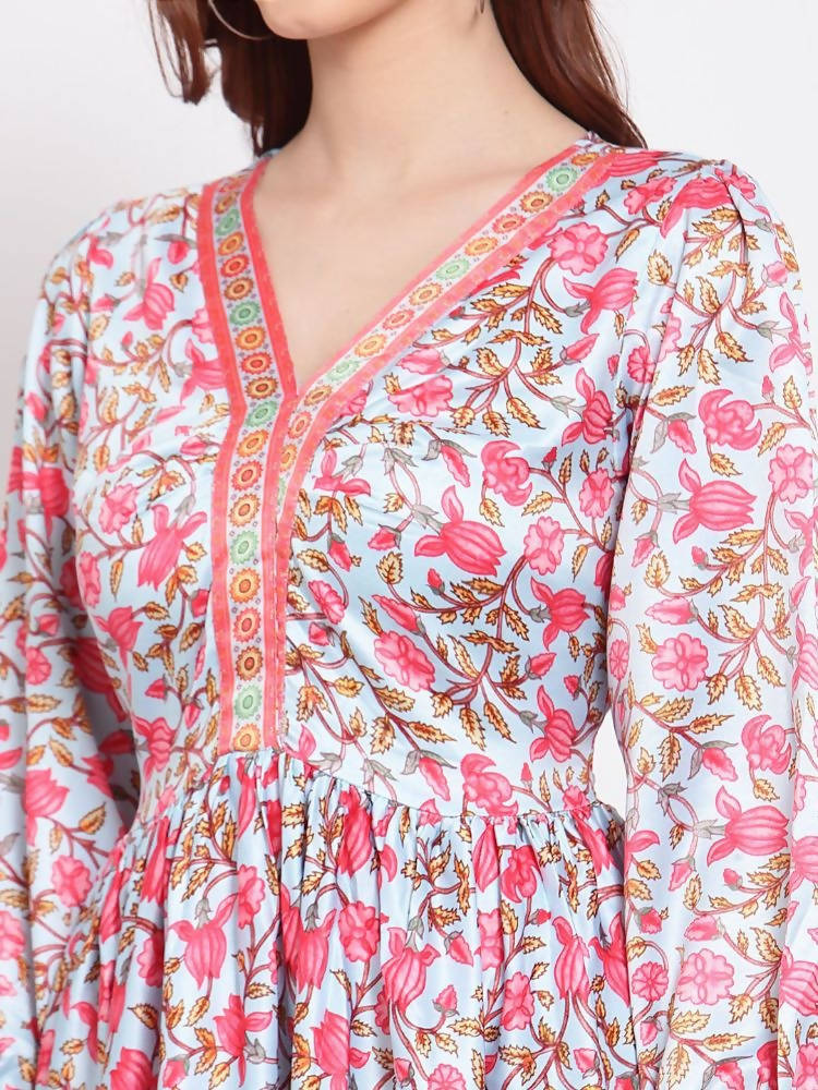 Myshka Women's Multi Printed Cotton Blend 3/4 Sleeve V Neck Casual Dress