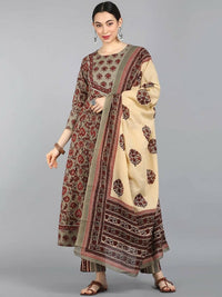Thumbnail for Ahika Women Red & Beige Printed Pure Cotton Kurta with Trousers & Dupatta - Distacart