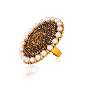 Tehzeeb Creations Beautiful Ring With White Pearl And Golden Plating