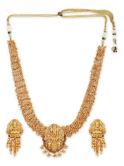 Gold-Plated Pearls Beaded Temple Jewellery Set - Ruby Raang - Distacart