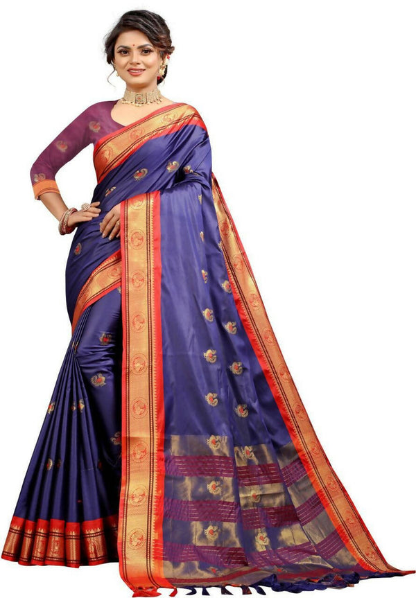 DEIANA'S Beautiful Golden Jari with New Design Soft Lichi Silk Saree - Purple - Distacart