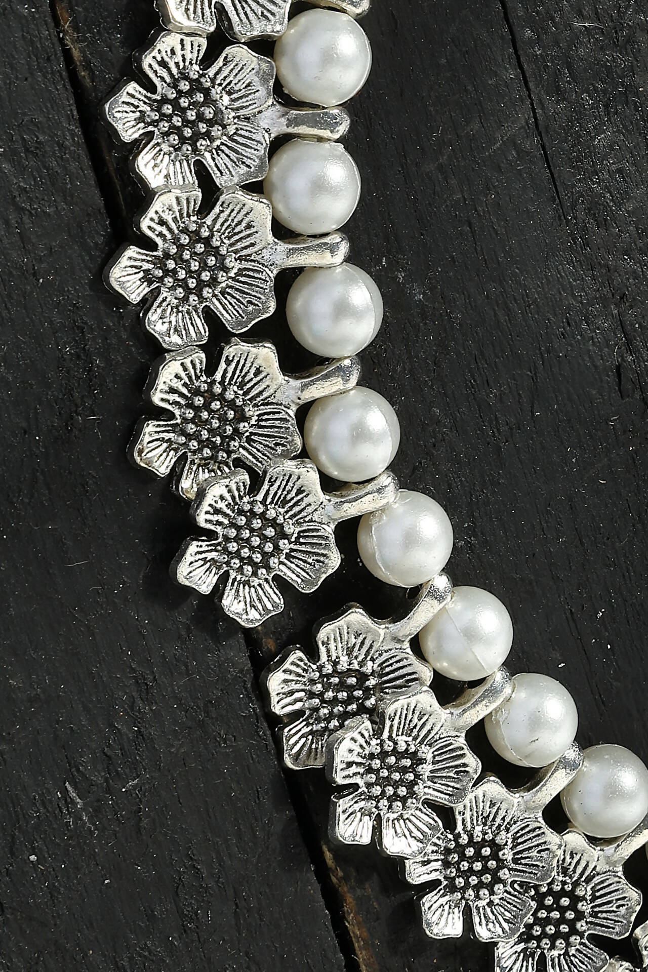 Mominos Fashion Johar Kamal Oxidised Silver-Plated Floral Design Necklace Choker Set - Distacart