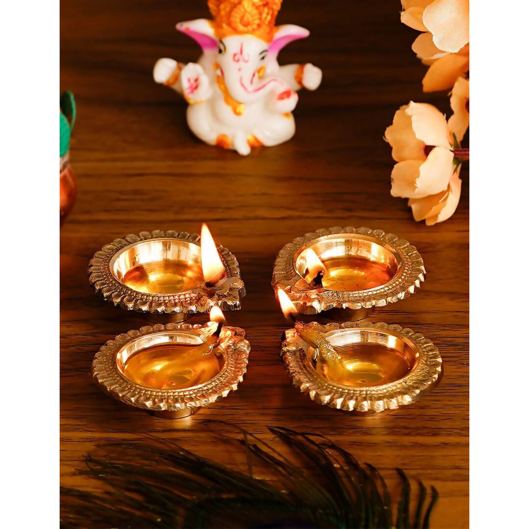 eCraftIndia Set of 4 Handcrafted Brass Diyas - Distacart