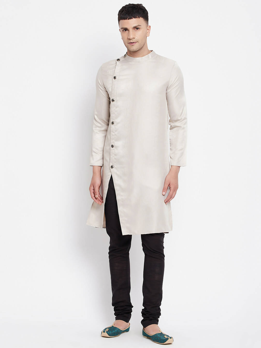 Even Apparels Beige Rayon Men's Sherwani Kurta With Asymetrical Cut - Distacart