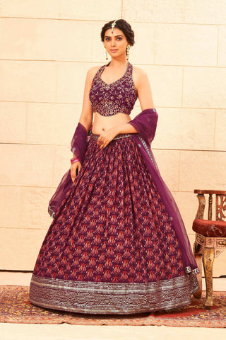 Purple Faux Georgette Sequence work Lehenga Choli with Dupatta - Dhvani - Distacart