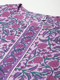 Thumbnail for Yufta Women Lavender & White Ethnic Motifs Printed Kurta with Trouser & Dupatta