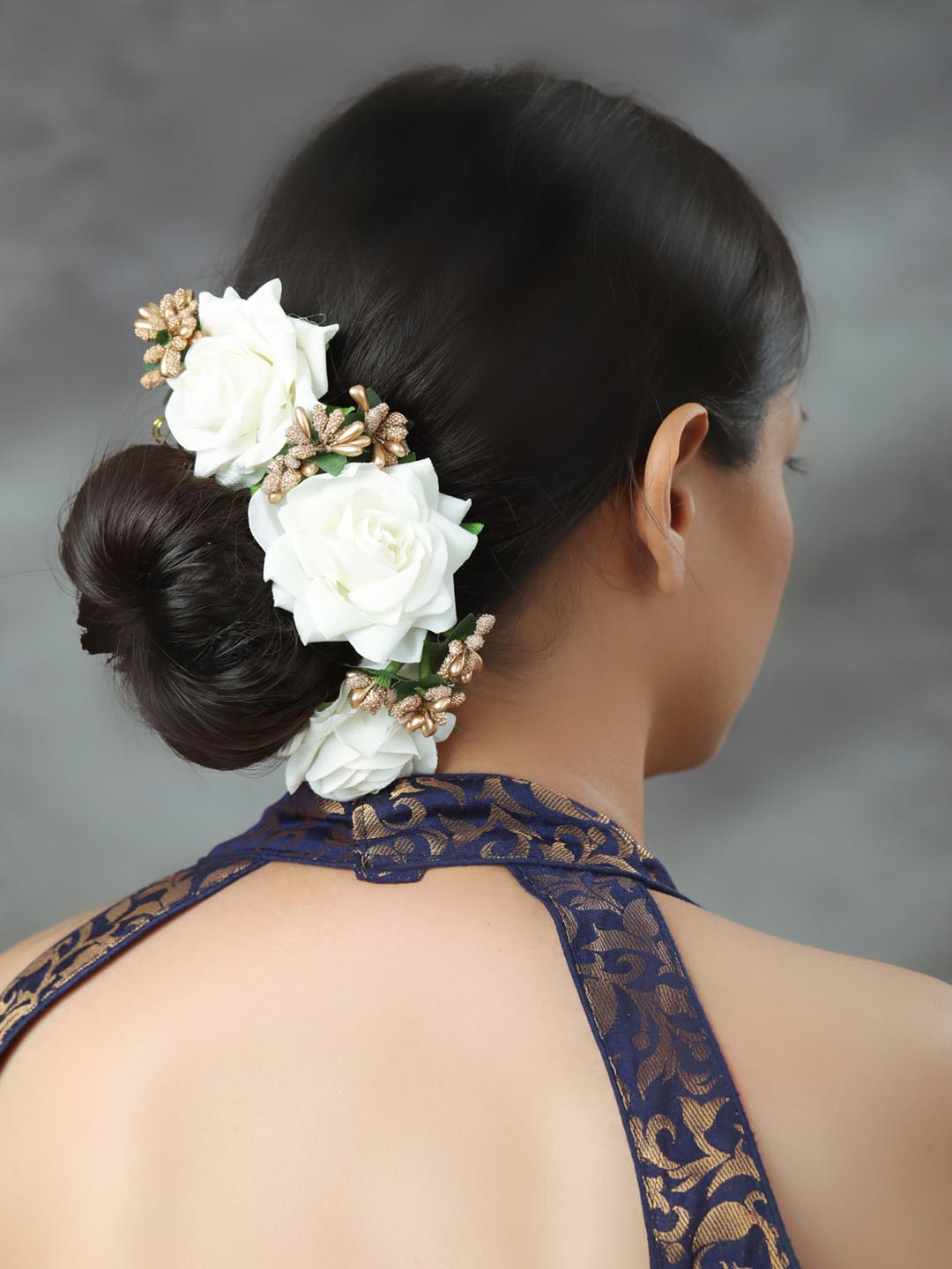 Priyaasi Women White Gold Plated Floral Bun Hair Accessories - Distacart