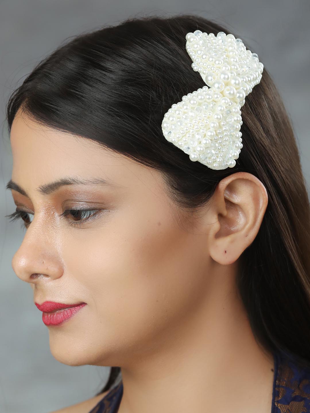 Priyaasi Women White Pearls Gold Plated Alligator Hair Clip - Distacart