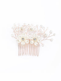 Thumbnail for Priyaasi Women White Pearls Crystal Gold Plated Floral Hair Pin - Distacart
