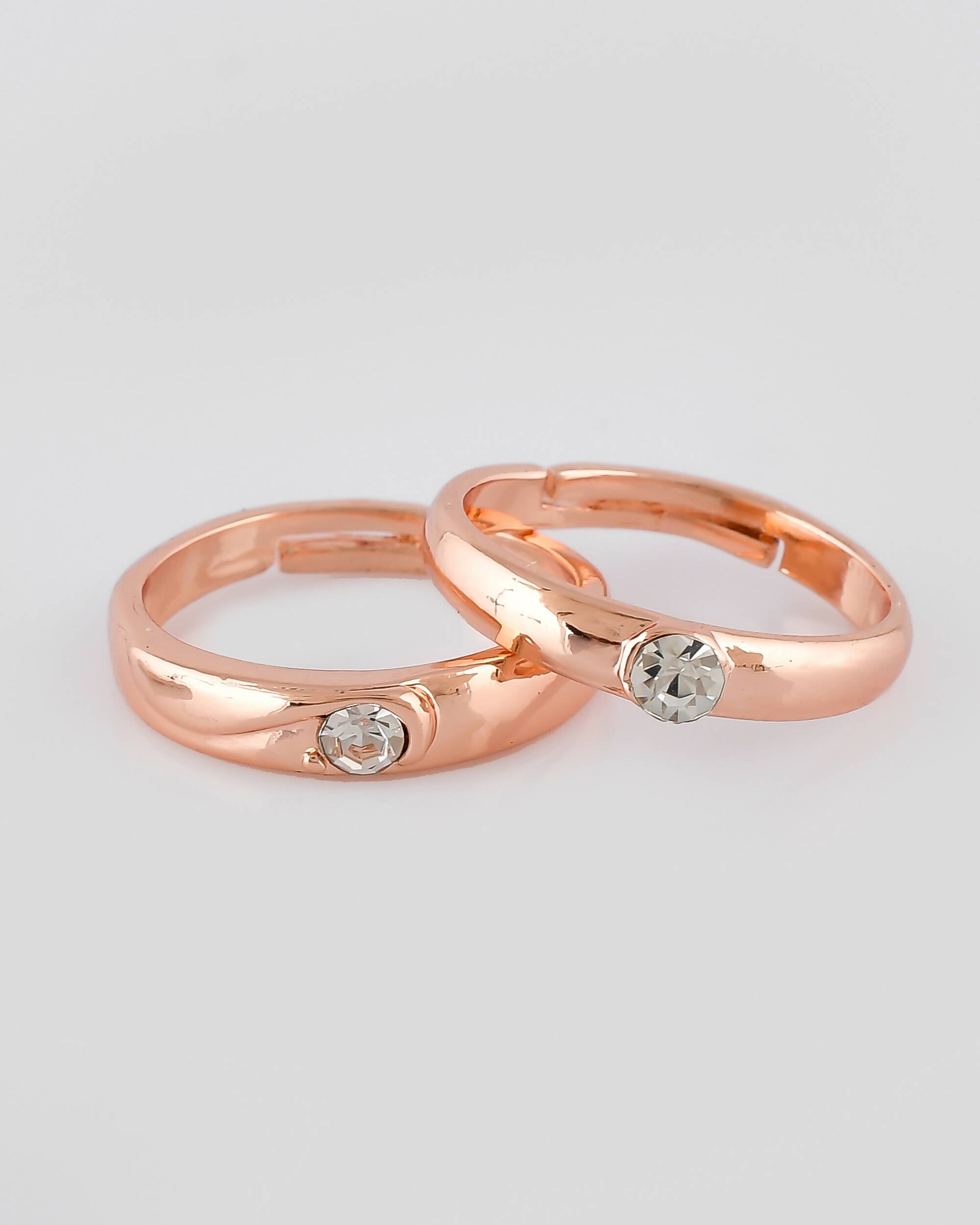 VOJ Stainless Steel Cubic Zirconia Rose Gold Plated Adjustable Ring Set for Couple - Distacart
