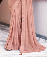 Thumbnail for Peach Georgette Swaroski Work Saree With Unstitched Blouse Piece - Juhi - Distacart