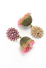 Thumbnail for Mominos Fashion Johar Kamal Beautiful Kundan Work Jhumka With Baby Pink Beads - Distacart