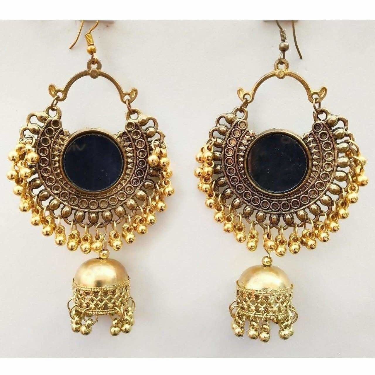 Gold Plated Afghani Pearls And Jhumka Long Hanging Traditional Earrings