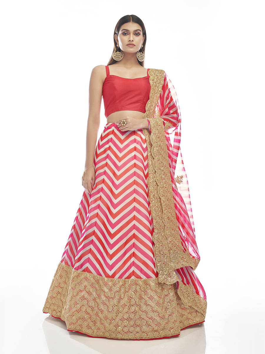 Myra Pink Organza Embroidered Designer Lehenga - Distacart