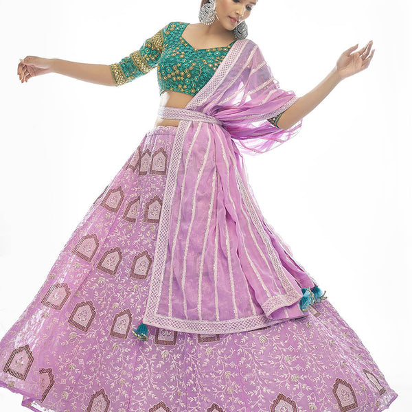 Myra Lilac Georgette Embroidered Designer Lehenga - Distacart
