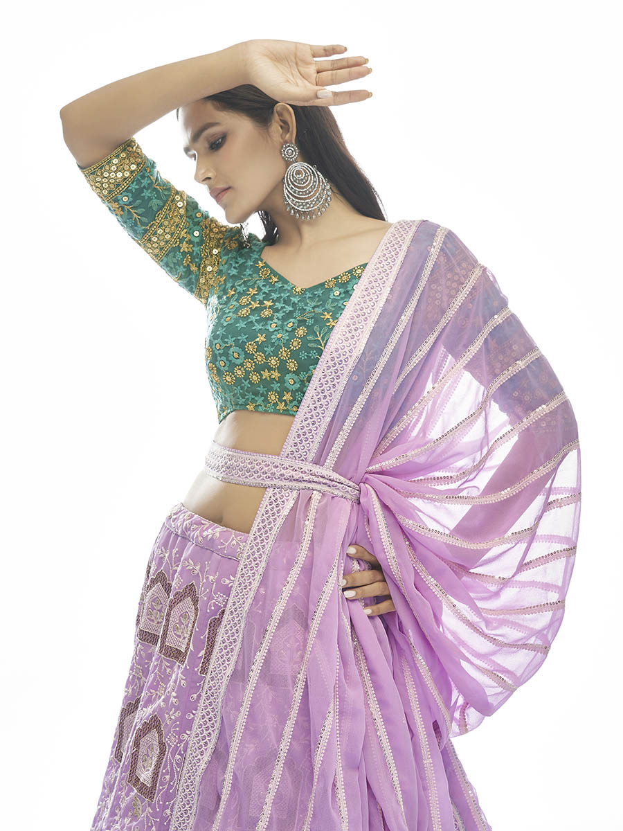 Myra Lilac Georgette Embroidered Designer Lehenga - Distacart