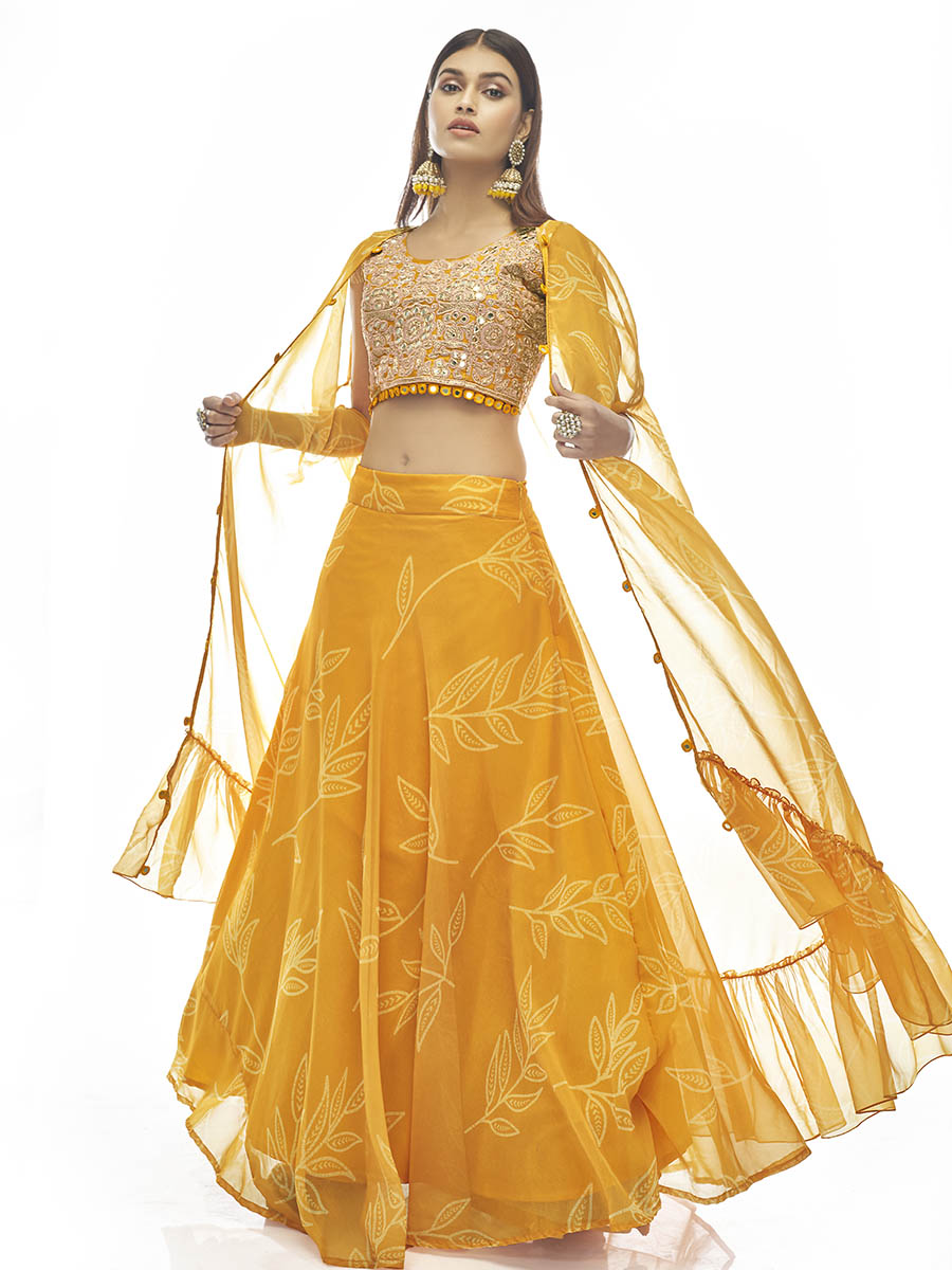 Myra Musturd Organza Embroidered Designer Lehenga - Distacart