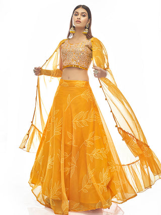 Myra Musturd Organza Embroidered Designer Lehenga - Distacart