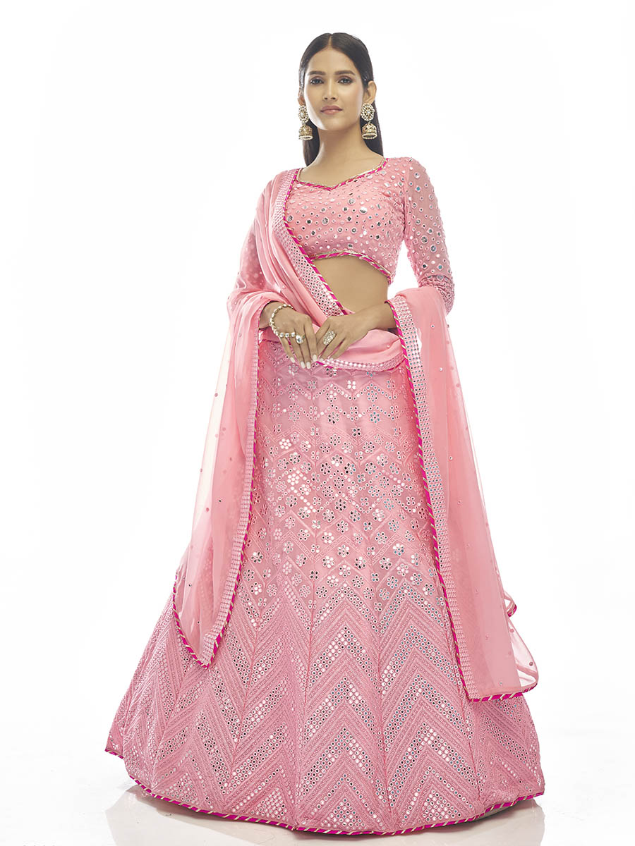 Myra Baby Pink Georgette Embroidered Designer Lehenga - Distacart